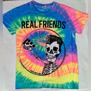 Real Friends Pizza Skeleton Gildan Heavy Cotton Tie Dye Band T-Shirt